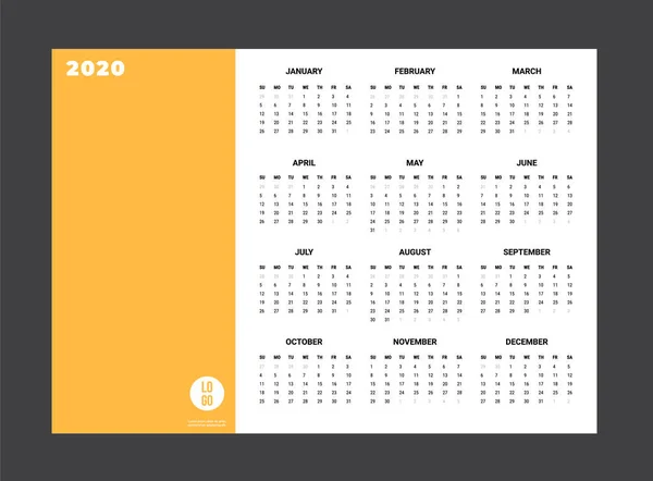 Calendrier 2020 - illustration. Modèle Maquette — Image vectorielle