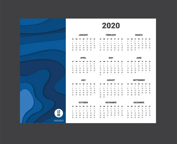 Calendario 2020 - ilustración. Plantilla. Prepárate. — Archivo Imágenes Vectoriales