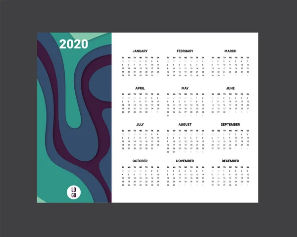 Kalendář 2020 - ilustrace. Šablona. Vysmát — Stockový vektor