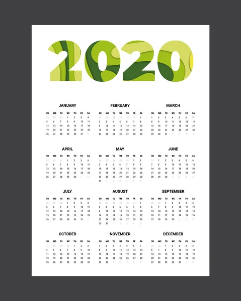 2020 Kalender - illustration. Mall. Förlöjliga — Stock vektor