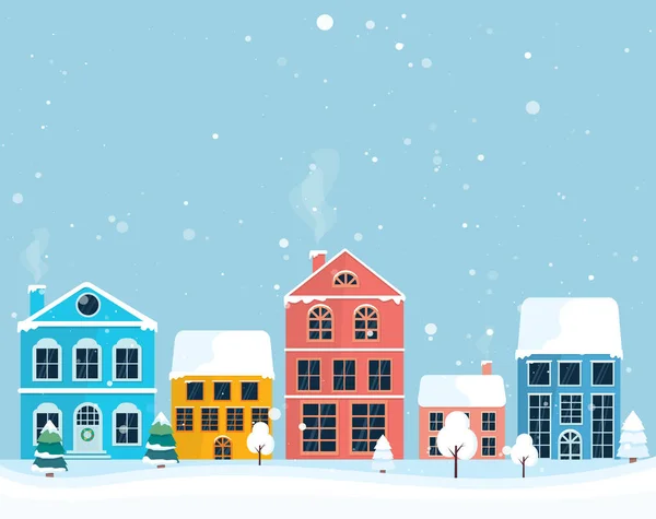 Winter landscape. Winter christmas village. Colorful house — Stock Vector