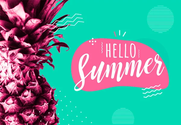 Pineapple summer poster, hello summer vacation concept. — Stock Photo, Image