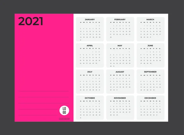 Kalendář 2020 - ilustrace. Šablona. Vysmát — Stockový vektor