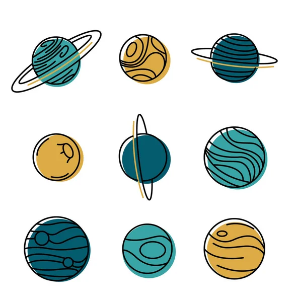 Conjunto de iconos vectoriales de planetas. Iconos de línea vectorial colorido — Vector de stock