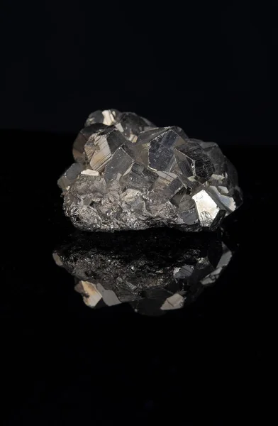 Pyrite Dodecahedron Formation Black Background — Stock Photo, Image
