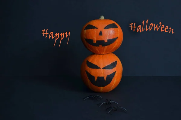 Calabaza Halloween Sobre Fondo Negro Feliz Halloween — Foto de Stock