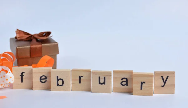 Maand Februari Geschreven Houten Brieven Kalender Winter — Stockfoto