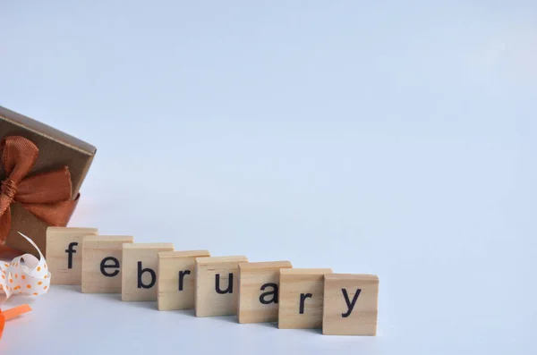 Maand Februari Geschreven Houten Brieven Kalender — Stockfoto