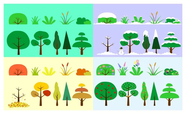 Drzewa Przyrodnicze Krzewy Rośliny Klimatem Czterech Pór Roku Vectorized — Zdjęcie stockowe