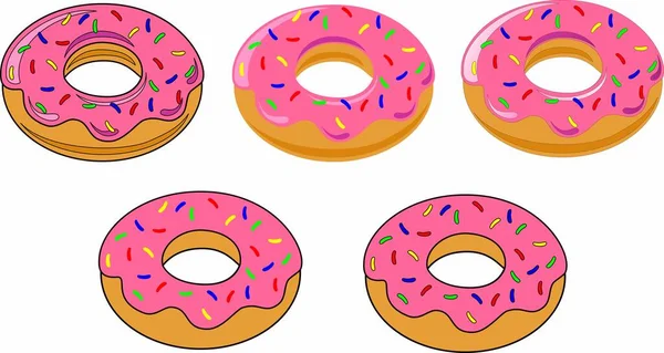 Donut Pack Con Glaseado Rosa Con Dragees Colores — Vector de stock