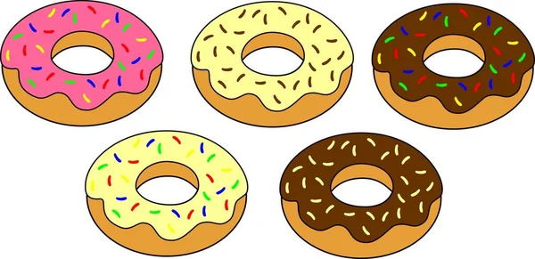 Donut Assortment Cartoon Outlined — Stock Vector
