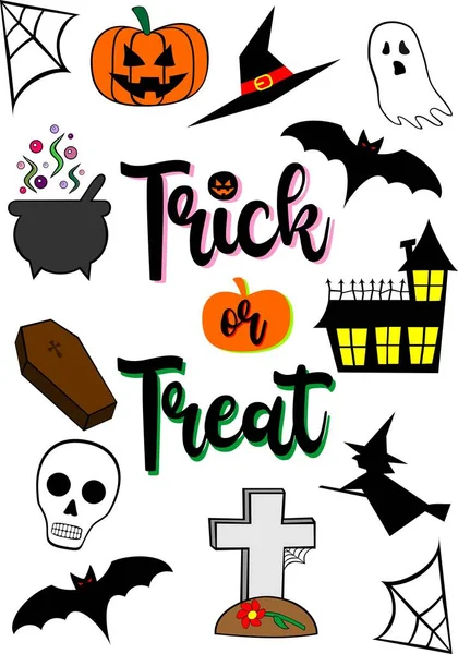 Truco Tratar Iconos Todo Color Conjunto Halloween — Vector de stock