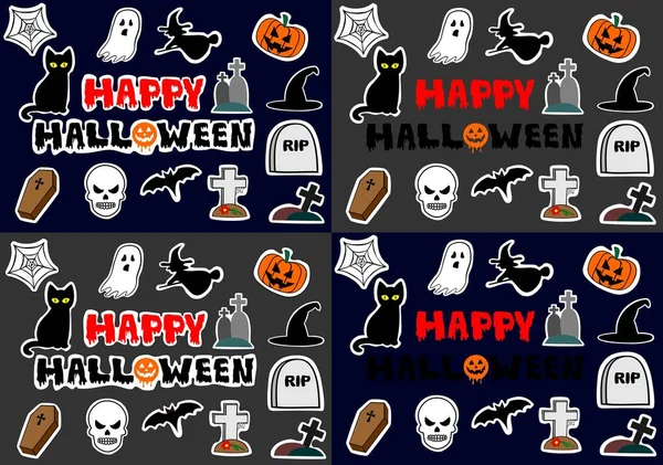 Feliz Halloween Conjunto Iconos Todo Color — Vector de stock