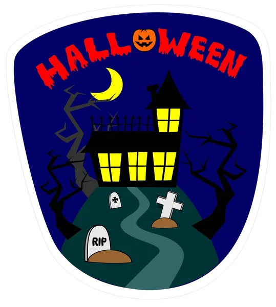 Truco Halloween Tratar Casa Embrujada Noche — Vector de stock