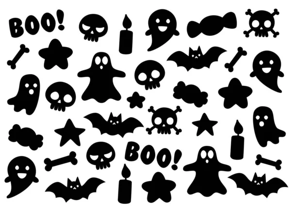 Conjunto Icono Halloween Silueta Negro Truco Tratar —  Fotos de Stock