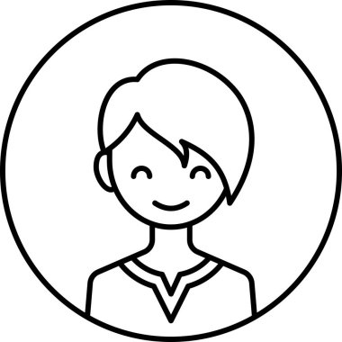 Erkek yüzü, çocuk avatar konsepti, insanlar gülümseme ikonu, minimalist vektör illüstrasyonu