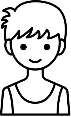 Erkek yüzü, çocuk avatar konsepti, insanlar gülümseme ikonu, minimalist vektör illüstrasyonu