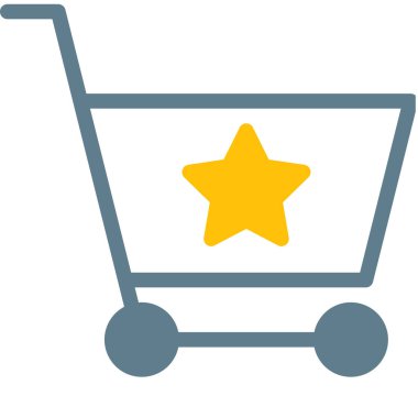 Alışveriş arabasının vektör çizimi, yıldız simgesi 