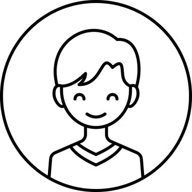 Erkek yüzü, çocuk avatar konsepti, insanlar gülümseme ikonu, minimalist vektör illüstrasyonu