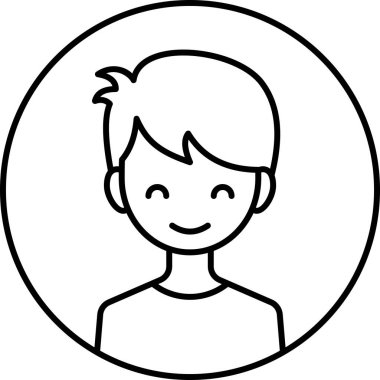 Erkek yüzü, çocuk avatar konsepti, insanlar gülümseme ikonu, minimalist vektör illüstrasyonu