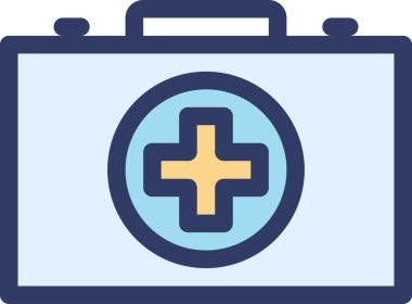 Tıbbi bavul simgesi beyaz arkaplanda izole edildi, vektör illüstrasyonu