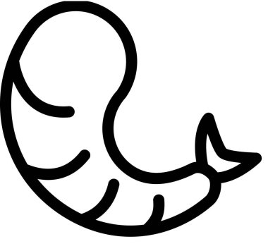 Beyaz arkaplanda izole edilmiş karides simgesi, vektör illüstrasyonu