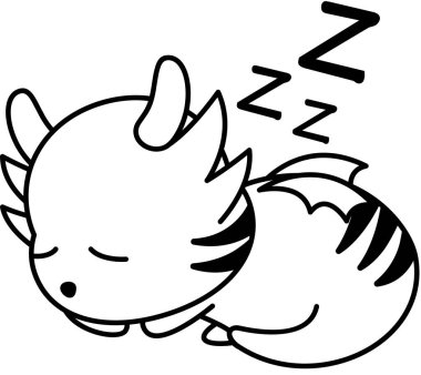 Uyku çizgi film gragon yüz ifadesi, vektör illüstrasyonu