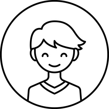 Erkek yüzü, çocuk avatar konsepti, insanlar gülümseme ikonu, minimalist vektör illüstrasyonu