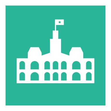 bina simgesi beyaz arkaplanda izole edildi, vektör illüstrasyonu