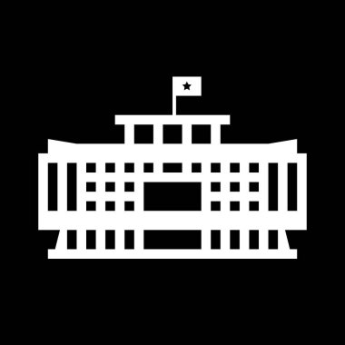 bina simgesi beyaz arkaplanda izole edildi, vektör illüstrasyonu