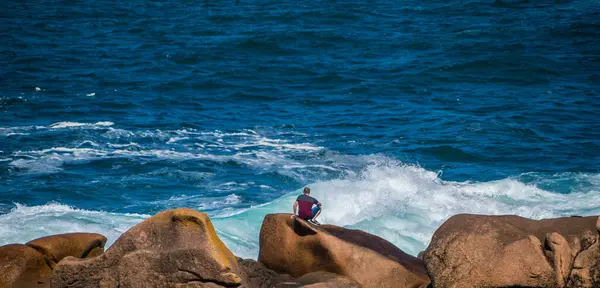 Costa Granito Rosa Ploumanac Con Faro Mean Ruz Ctes Armor — Foto de Stock