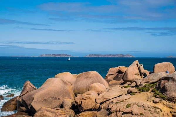 Pink Granite Coast Ploumanac Mean Ruz Lighthouse Ctes Armor Brittany — Stock Photo, Image