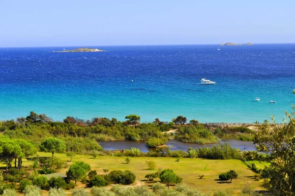 Bela Praia Areia Palombaggia Não Muito Longe Porto Vecchio Córsega — Fotografia de Stock