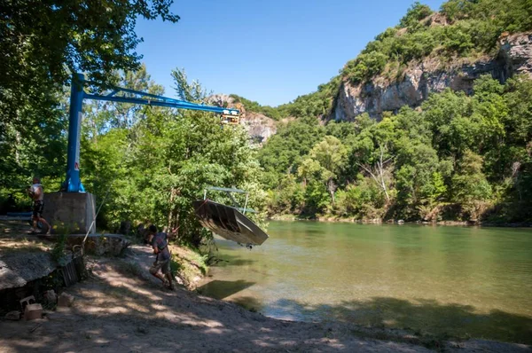 Canoa Remo Rio Tarn Aveyron Região Millau — Fotografia de Stock