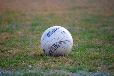 Futbol topu çimlerin üzerinde yatıyor..
