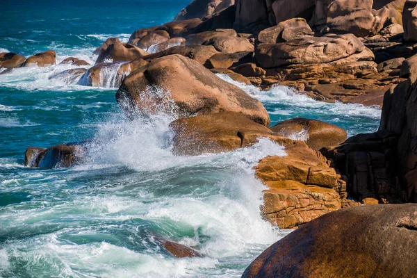 Ploumanac Faro Sus Rocas Granito Rosa — Foto de Stock