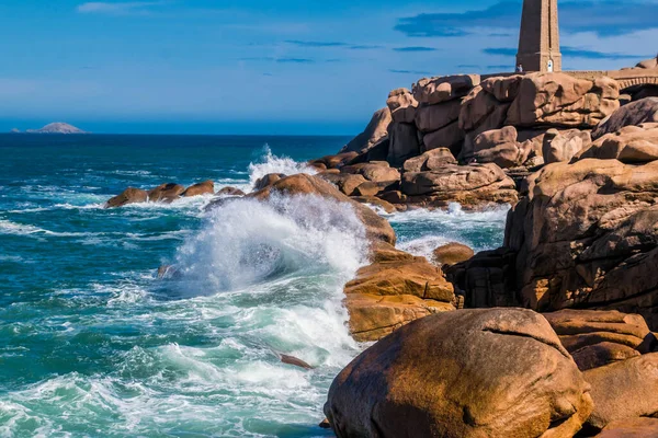 Ploumanac Faro Sus Rocas Granito Rosa — Foto de Stock