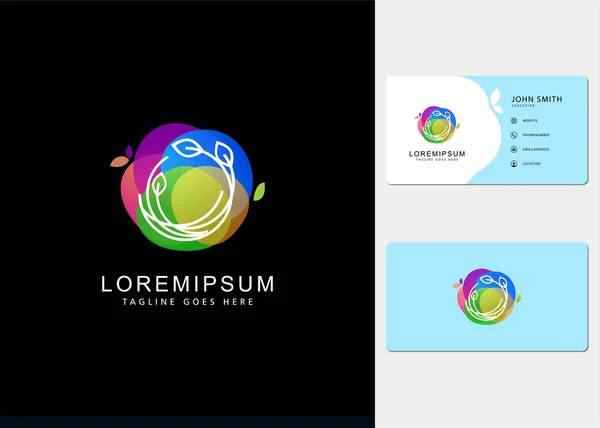 Kleurrijke Gradiënt Blad Nest Tak Logo Ontwerp Inspiratie Visitekaartjes — Stockvector