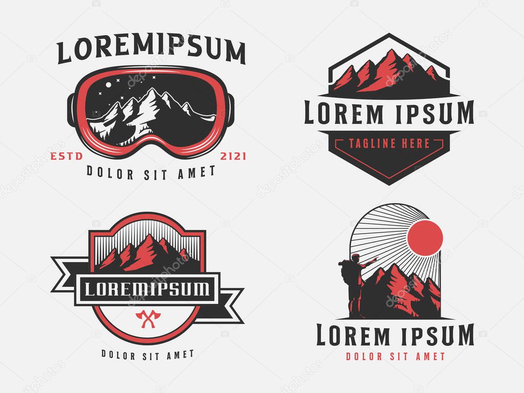 Mountain climbing bundle logo premium vector