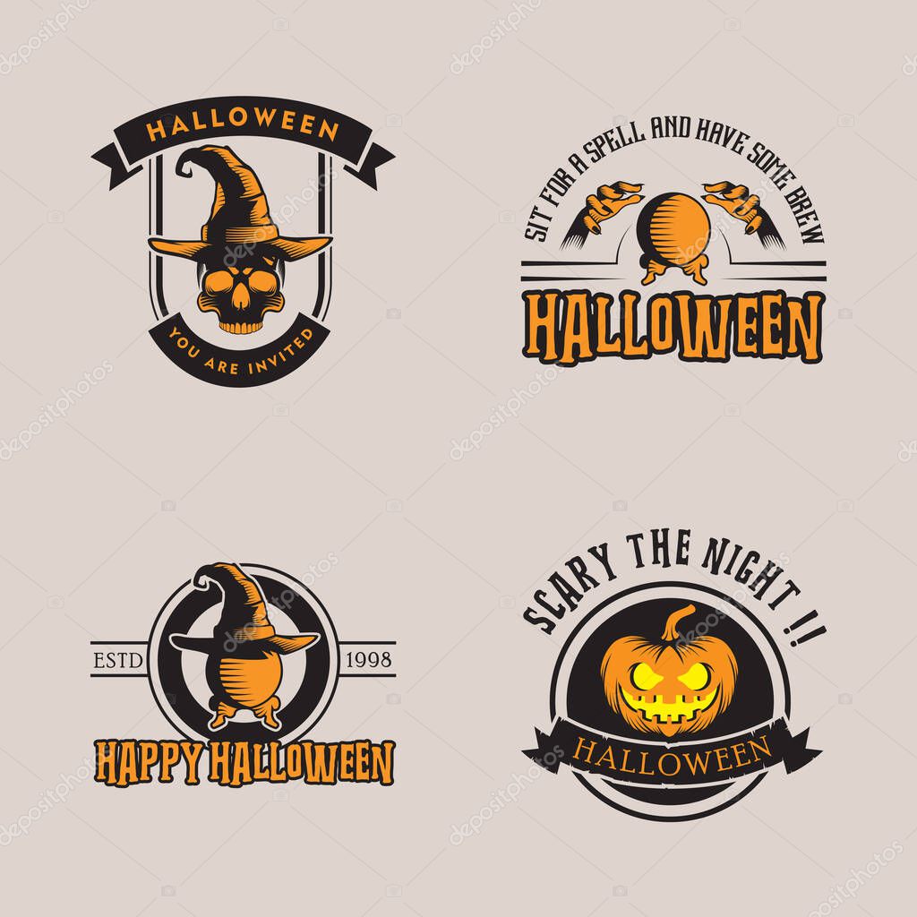 Vector collection of halloween stickers. Halloween, pumpkin, skull, sphere.