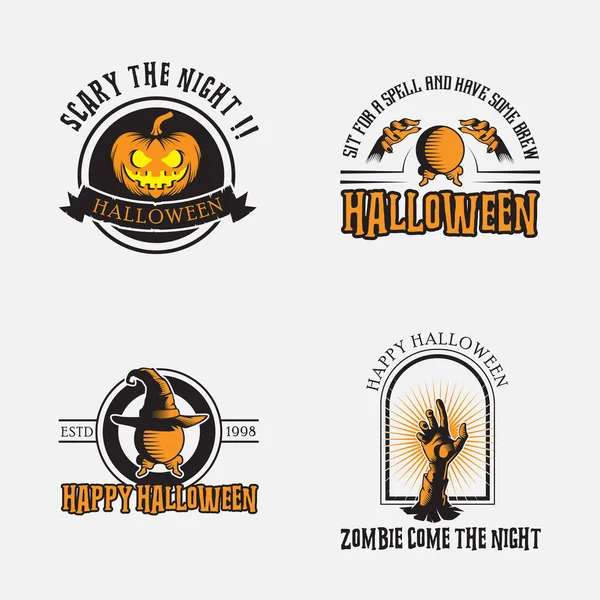 Colección Vectorial Pegatinas Halloween Manos Esfera Calabaza Zombi Sombrero Mágico — Vector de stock