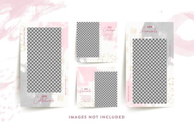 Soyut suluboya arkaplan prim vektörü ile moda kadını sosyal medya şablonu