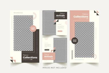 Moda kadını sosyal medya şablonu renkli arkaplan premium vektörü