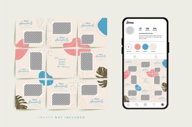 Moda satışı tanıtımı için sosyal medya bulmacası çerçeve şeması şablonu