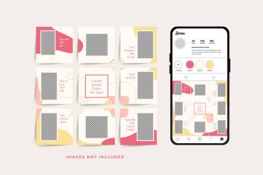Moda satışı tanıtımı için sosyal medya bulmacası çerçeve şeması şablonu
