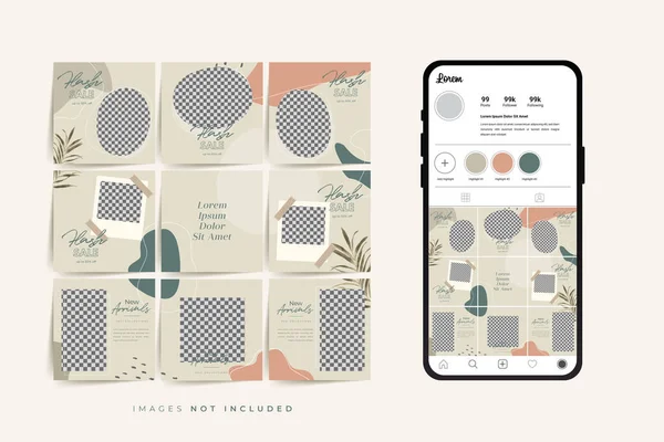 Plantilla Poste Cuadrícula Marco Rompecabezas Redes Sociales Para Promoción Venta — Vector de stock