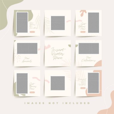 Moda kadınsı ürün reklam prim vektörü için modaya uygun sosyal medya bulmacası gönderme şablonu