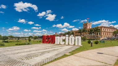 Asuncion letters in front of the Presidential Palace in the capital of Paraguay. clipart
