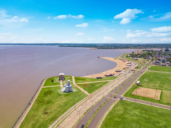 Vista Aérea Encarnacion Paraguai Com Vista Para Praia San Jose — Fotografia de Stock