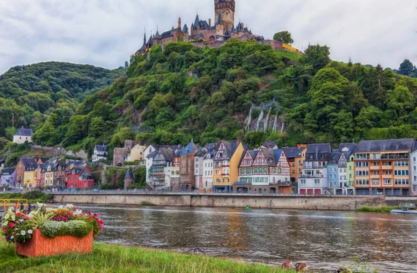 Vue Sur Moselle Vieille Ville Cochem Avec Château Médiéval Arrière — Photo